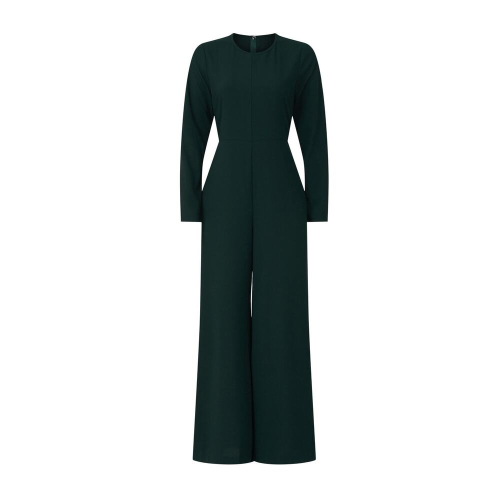 Adam Lippes Dark Green Wide Leg Long Sleeve Crepe Jumpsuit Size 4 - Picture 5 of 15